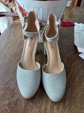Dior Silver Glitter Ankle-Strap Pumps
